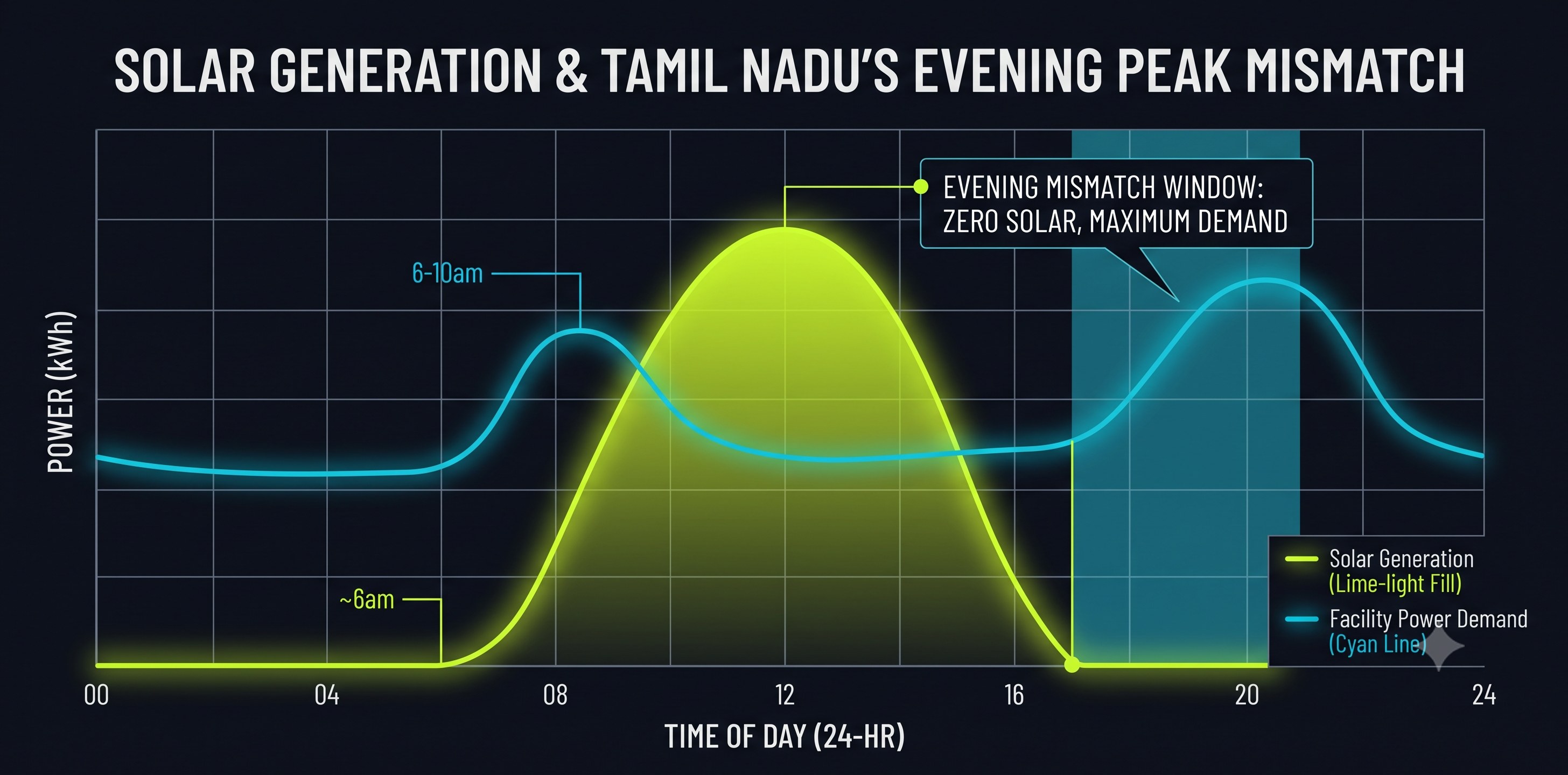Solar generation vs evening peak demand curve mismatch in Tamil Nadu