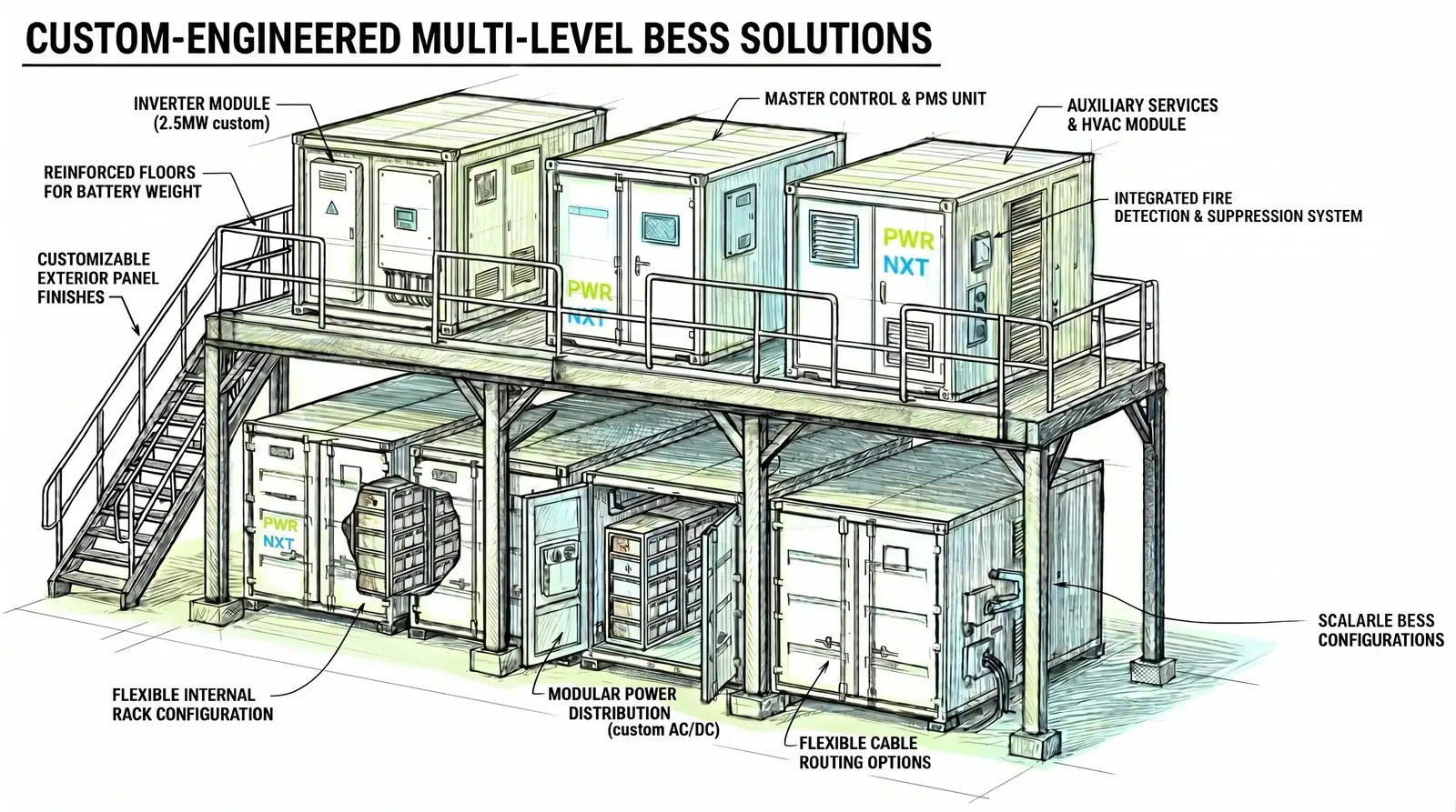 PWRNXT PX-Cluster — multi-MW modular BESS array, 10 or more MWh, India