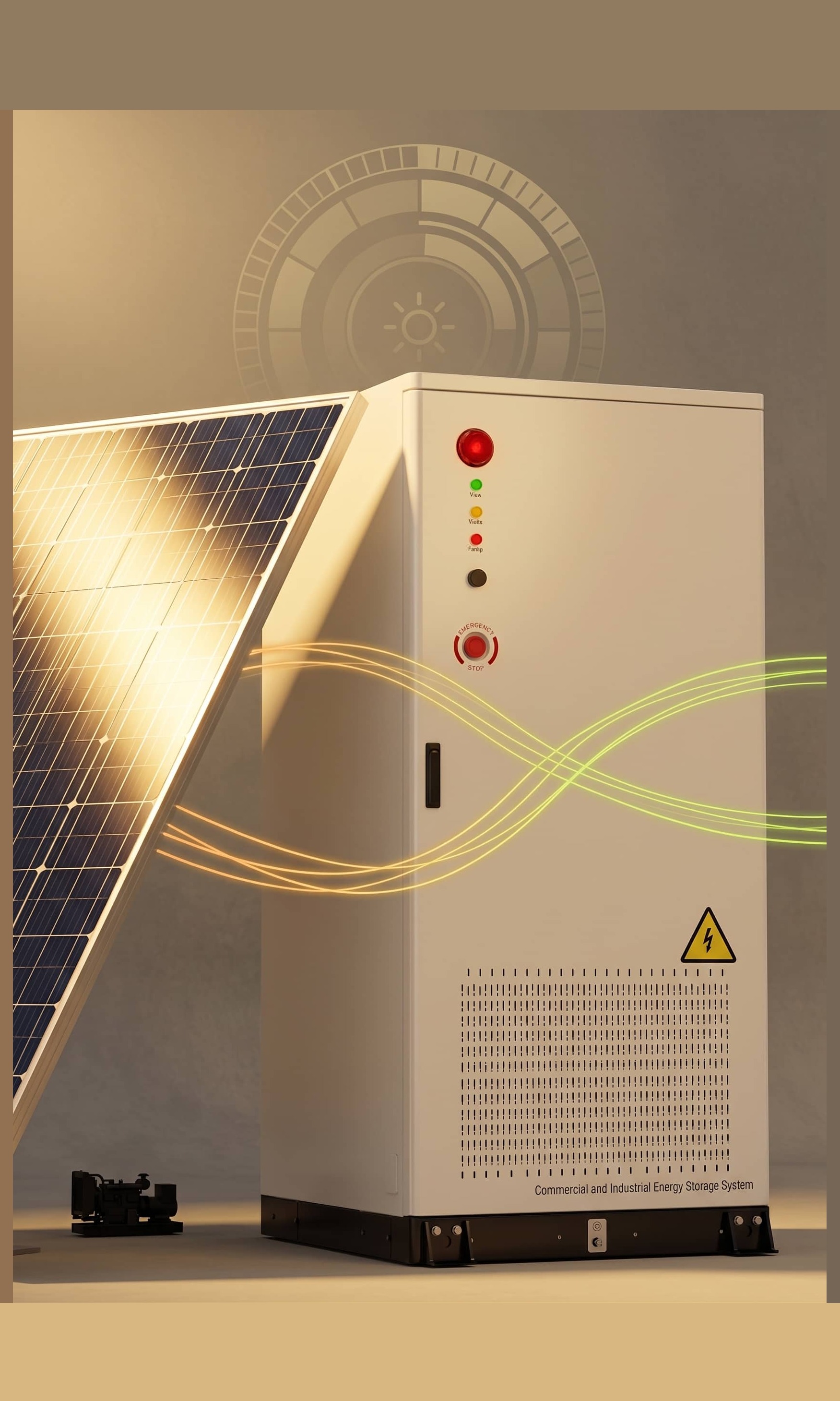 Autonomous — PWRNXT battery cabinet drawing on solar-led energy, 65% solar 30% BESS 5% DG energy mix